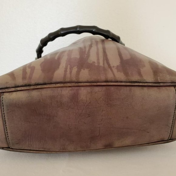 Gucci vintage bamboo painted Leather Purse Handbag Beige Brown black purple gray - Picture 3 of 13